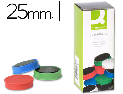 IMAN PARA SUJECION Q-CONNECT IDEAL PARA PIZARRAS MAGNETICAS25 MM COLORES SURTIDOS CAJA DE 10 UNIDADES