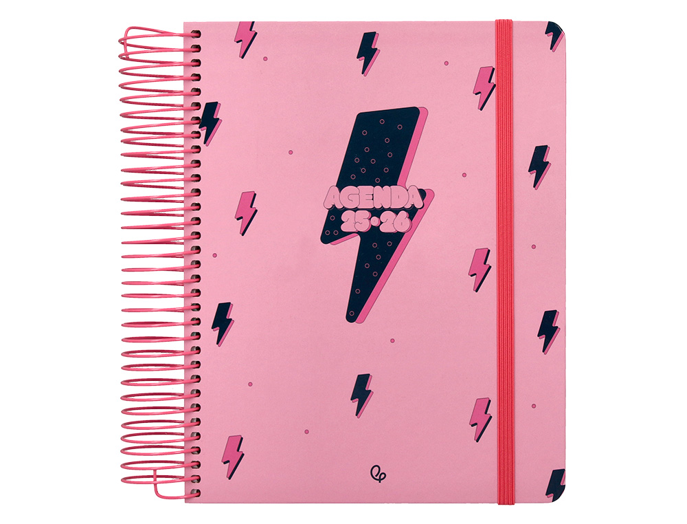AGENDA ESCOLAR LIDERPAPEL 25-26 ESPIRAL PATTERNS RAYOS ROSA DIA PAGINA A5 BILINGÜE PAPEL FSC 80 GR
