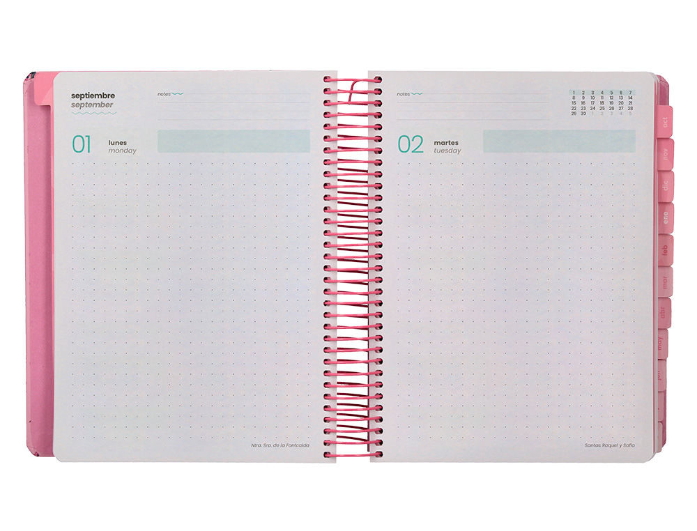 AGENDA ESCOLAR LIDERPAPEL 25-26 ESPIRAL PATTERNS RAYOS ROSA DIA PAGINA A5 BILINGÜE PAPEL FSC 80 GR