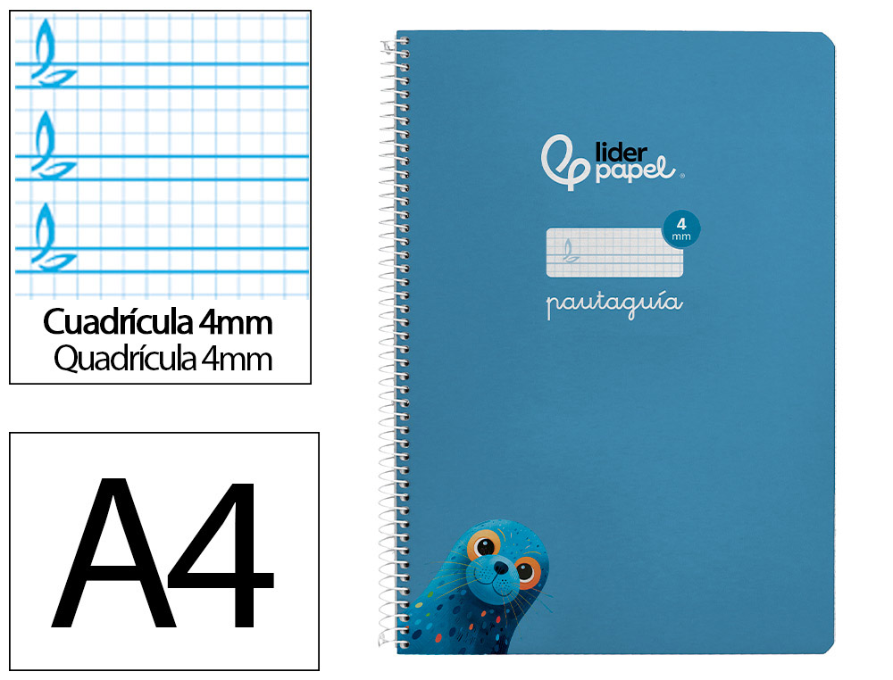 CUADERNO ESPIRAL LIDERPAPEL A4 PAUTAGUIA TAPA BLANDA 80H 75 GR CUADRO PAUTADO 4MM COLOR AZUL