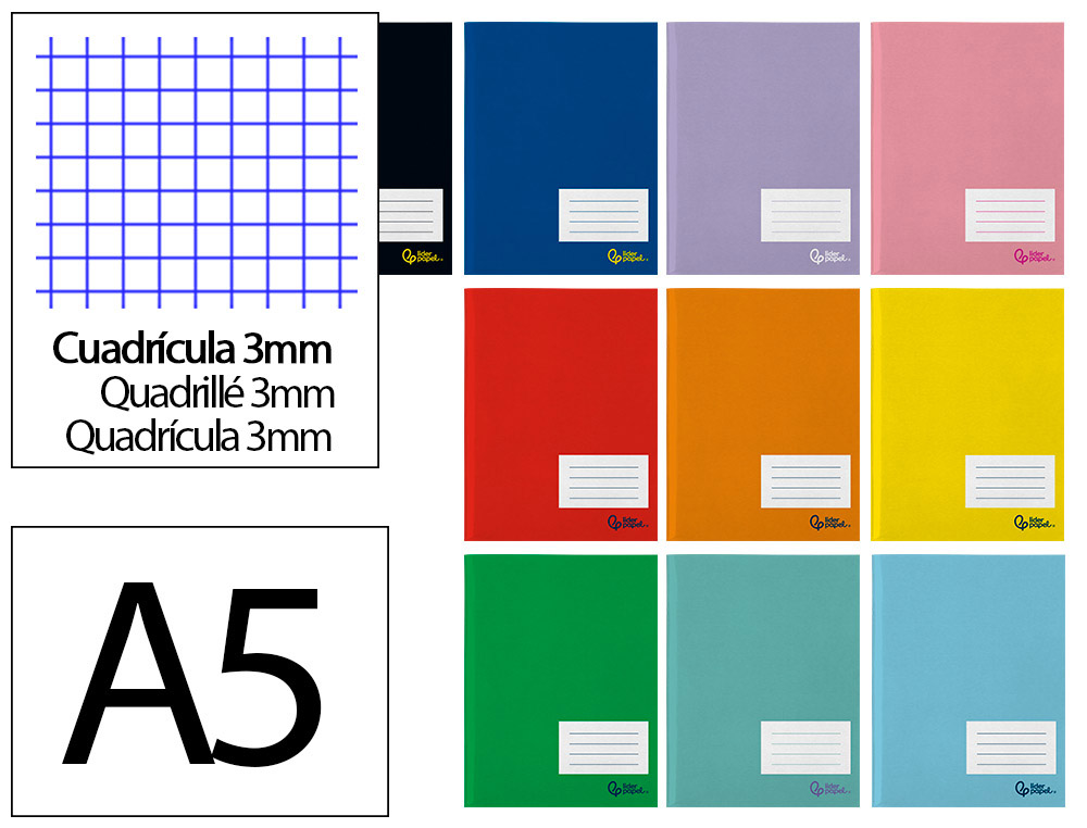 LIBRETA LIDERPAPEL SMART A5 PLUS 32 HOJAS 75G/M2 CUADRO 3MM CON MARGEN COLORES SURTIDOS