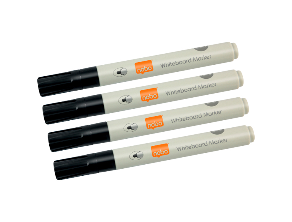 ROTULADOR NOBO PARA PIZARRA BLANCA PUNTA REDONDA 3 MM ECOLOGICO COLOR NEGRO BLISTER DE 4 UNIDADES