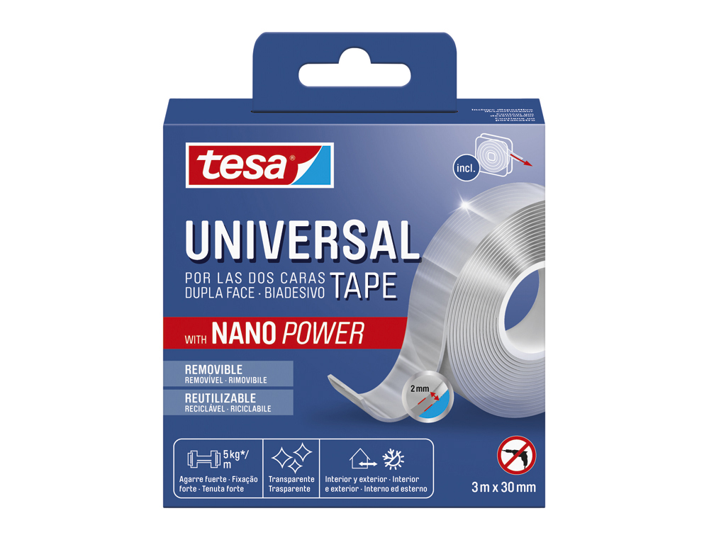 CINTA ADHESIVA TESA DOBLE CARA NANO UNIVERSAL TRANSPARENTE 3 MT X 30 MM