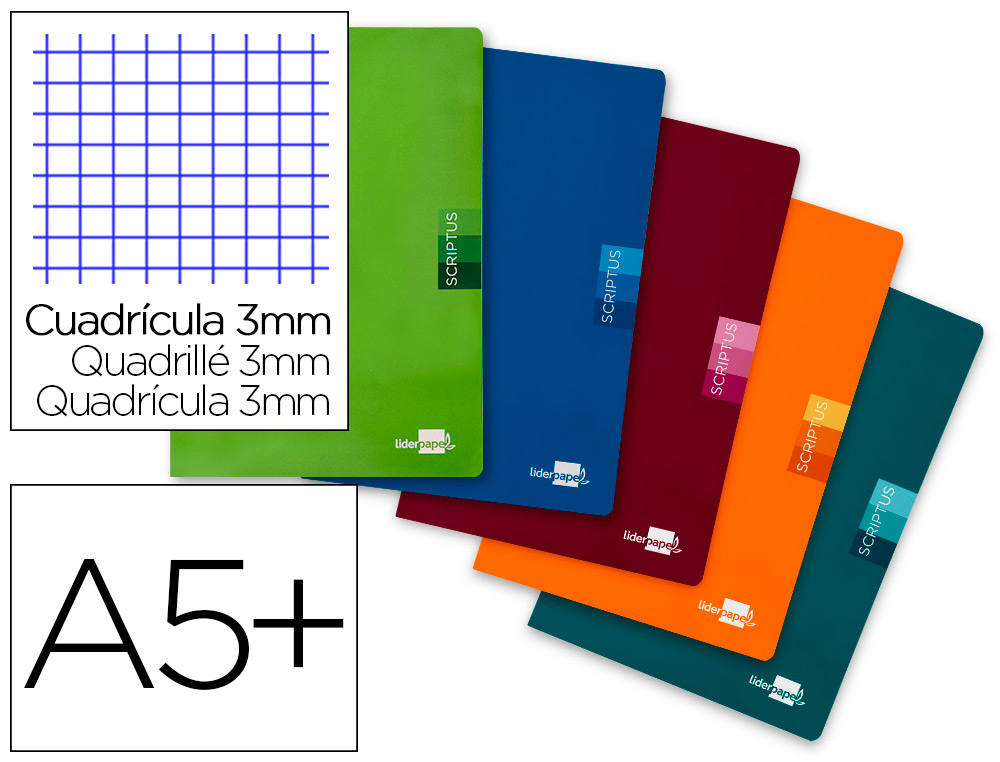 LIBRETA LIDERPAPEL SCRIPTUS A5 PLUS 48 HOJ. 90G/M2 CUADRO 3MMCON MARGEN