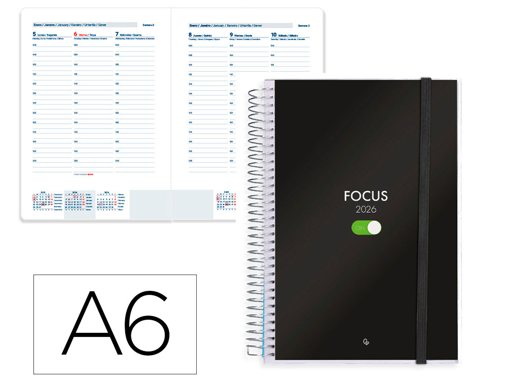 AGENDA ESPIRAL LIDERPAPEL TINOS A6 2026 SEMANA VISTA PERSONALIZABLE PAPEL 70 GR FSC