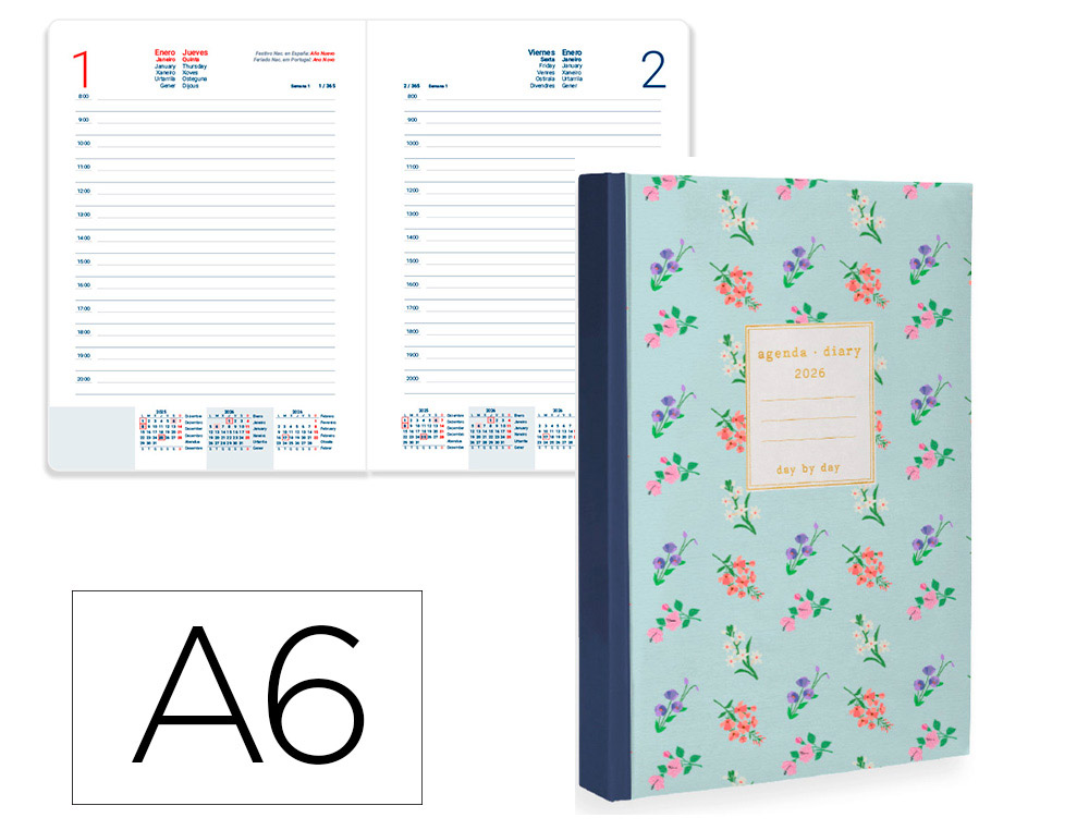 AGENDA ENCUADERNADA LIDERPAPEL NOMI A6 2026 DIA PAGINA AZUL PAPEL 70 GR FSC